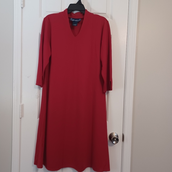 Susan Graver Red Quarter Sleeve Fit & Flare Red Midi Dress Sz M - Picture 2 of 5